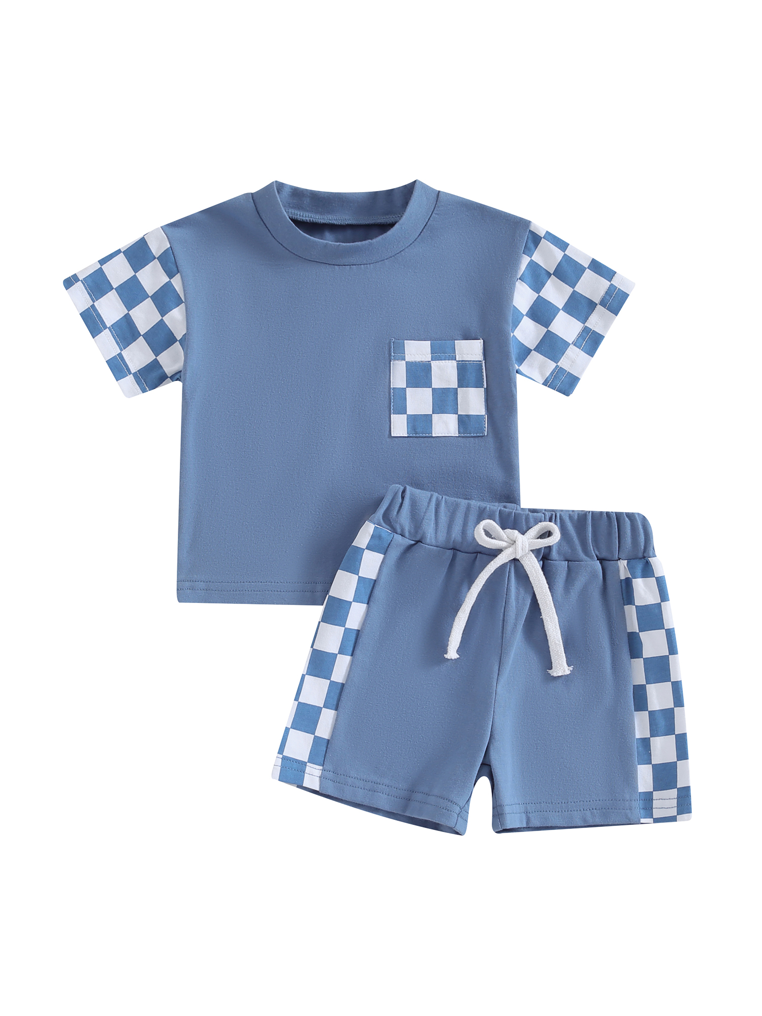 Qtinghua Infant Toddler Baby Boy Summer Clothes Checkerboard Print