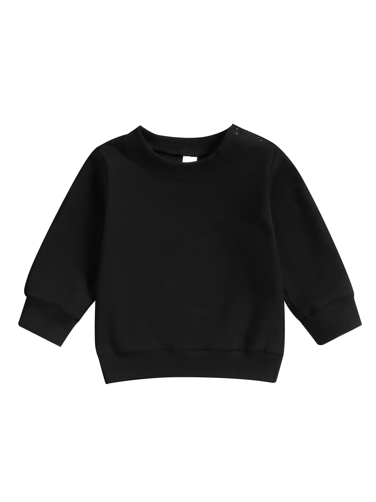 Qtinghua Infant Toddler Baby Boy Tops Long Sweatshirt Fall Crewneck Black Color 12-18 Solid Clothes Sleeve Pullover Months