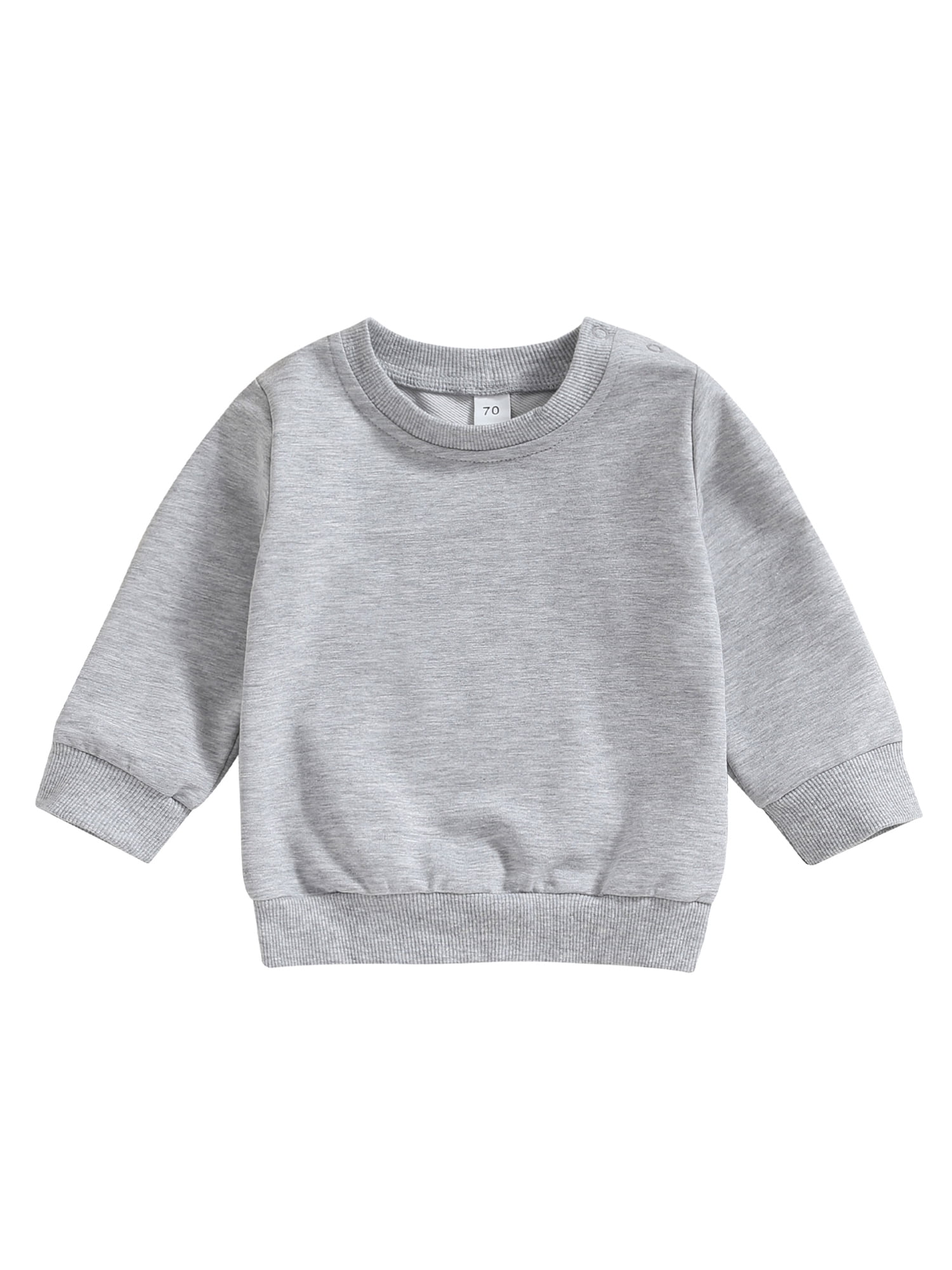 Qtinghua Infant Toddler Baby Boy Sweatshirt Long Sleeve Crewneck Solid Color Pullover Tops Fall Clothes Gray 12 18 Months