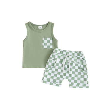 Qtinghua Infant Toddler Baby Boys Summer Clothes 6 12 18 24 Months 3T Sleeveless Tank Tops and Checkerboard Print Shorts Sets