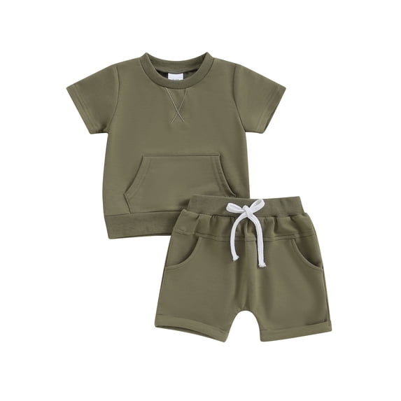 Qtinghua Infant Toddler Baby Girl Boy Summer Clothes Short Sleeve Embroidery T-shirt Tops with Shorts Outfits Army Green 2-3 Years