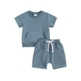 thumbnail image 1 of Qtinghua Infant Toddler Baby Girl Boy Summer Clothes Short Sleeve Embroidery T-shirt Tops with Shorts Outfits Blue 18-24 Months, 1 of 9