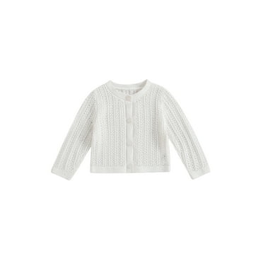 Qtinghua Infant Toddler Baby Girls Knit Cardigan Long Sleeve Round Neck Solid Color Button Down Sweater Outwear White 0-3 Months