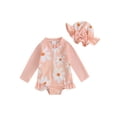 thumbnail image 1 of Qtinghua Infant Toddler Baby Girls Swimsuit Strawberry Flower Mermaid Romper with Hat Swimwear Bathing Suit Orange 2-3 Years, 1 of 9