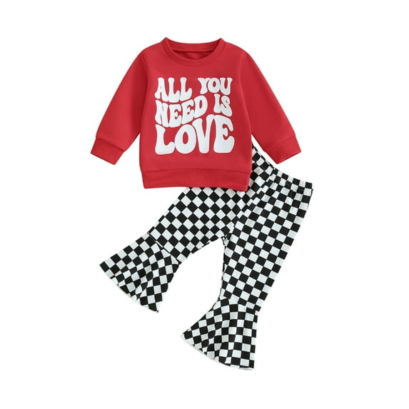 Qtinghua Infant Toddler Baby Girls Valentine’s Day Outfits Long Sleeve Sweatshirt+Long Pants Spring Clothes Red 6-9 Months