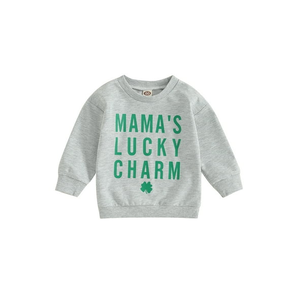 Qtinghua Infant Tollder Baby Girl Boy St. Patrick's Day Sweatshirt Long Sleeve Letter Clover Print Pullover Tops Gray 6-12 Months