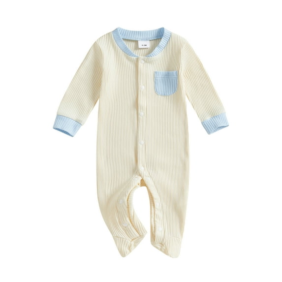 Qtinghua Newborn Baby Boy Girl Clothes Color Block Footies Romper Bodysuit Jumpsuit Button Footed Coming Home Outfits