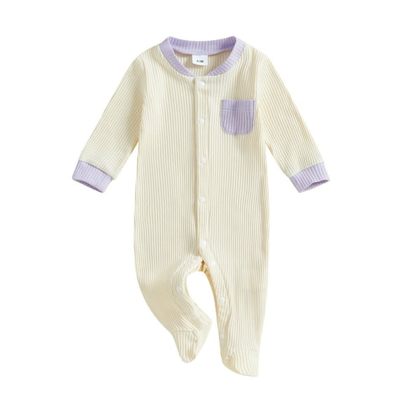 Qtinghua Newborn Baby Boy Girl Clothes Color Block Footies Romper Bodysuit Jumpsuit Button Footed Coming Home Outfits