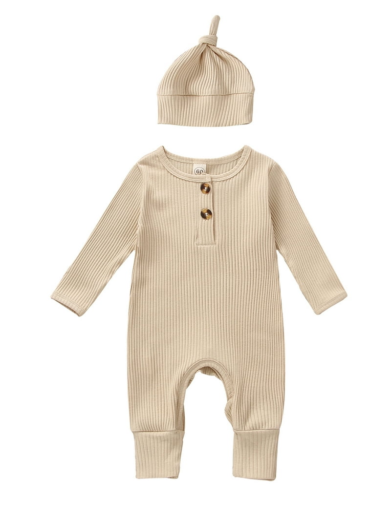 Qtinghua Newborn Baby Boy Girl Clothes Knit Ribbed Romper