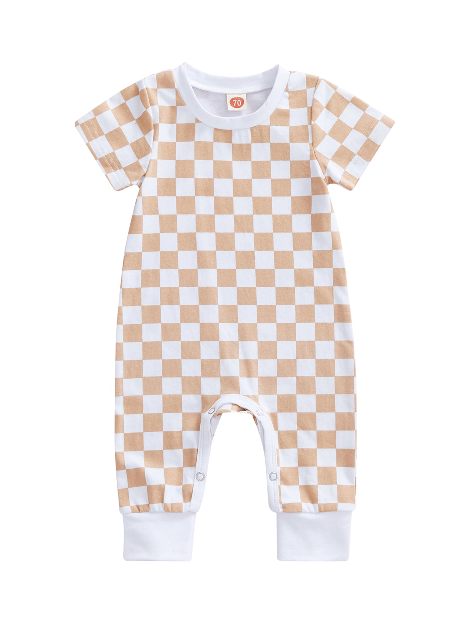 Newborn Baby Boys Jumpsuit Checkerboard Plaid Print Short Sleeve Romper  Bodysuit Playsuit Outfit Summer Clothes 