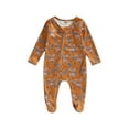 thumbnail image 1 of Qtinghua Newborn Baby Boy Girl One Piece Footies Ribbed Zipper Romper Jumpsuit Long Sleeve Cow Print Western Clothes Brown Bull 6-12 Months, 1 of 9