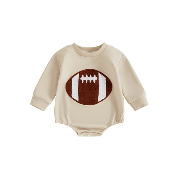 Qtinghua Newborn Baby Football Outfit Embroidered Football Sweatshirt Romper Oversized Bodysuit Boys Girls Fall Clothes