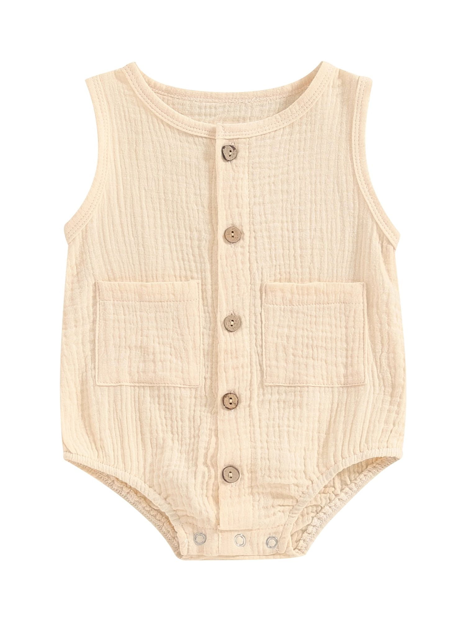 Qtinghua Newborn Baby Girl Boy Tank Romper Round Neck Sleeveless Button