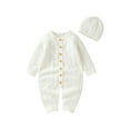 thumbnail image 1 of Qtinghua Newborn Baby Girl Boy Winter Clothes Long Sleeve Knit Sweater Romper Jumpsuit with Hat Outfits White 3-6 Months, 1 of 9