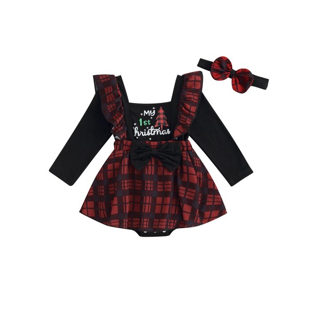 Qtinghua Newborn Baby Girls Christmas Outfits Plaids Long Sleeves