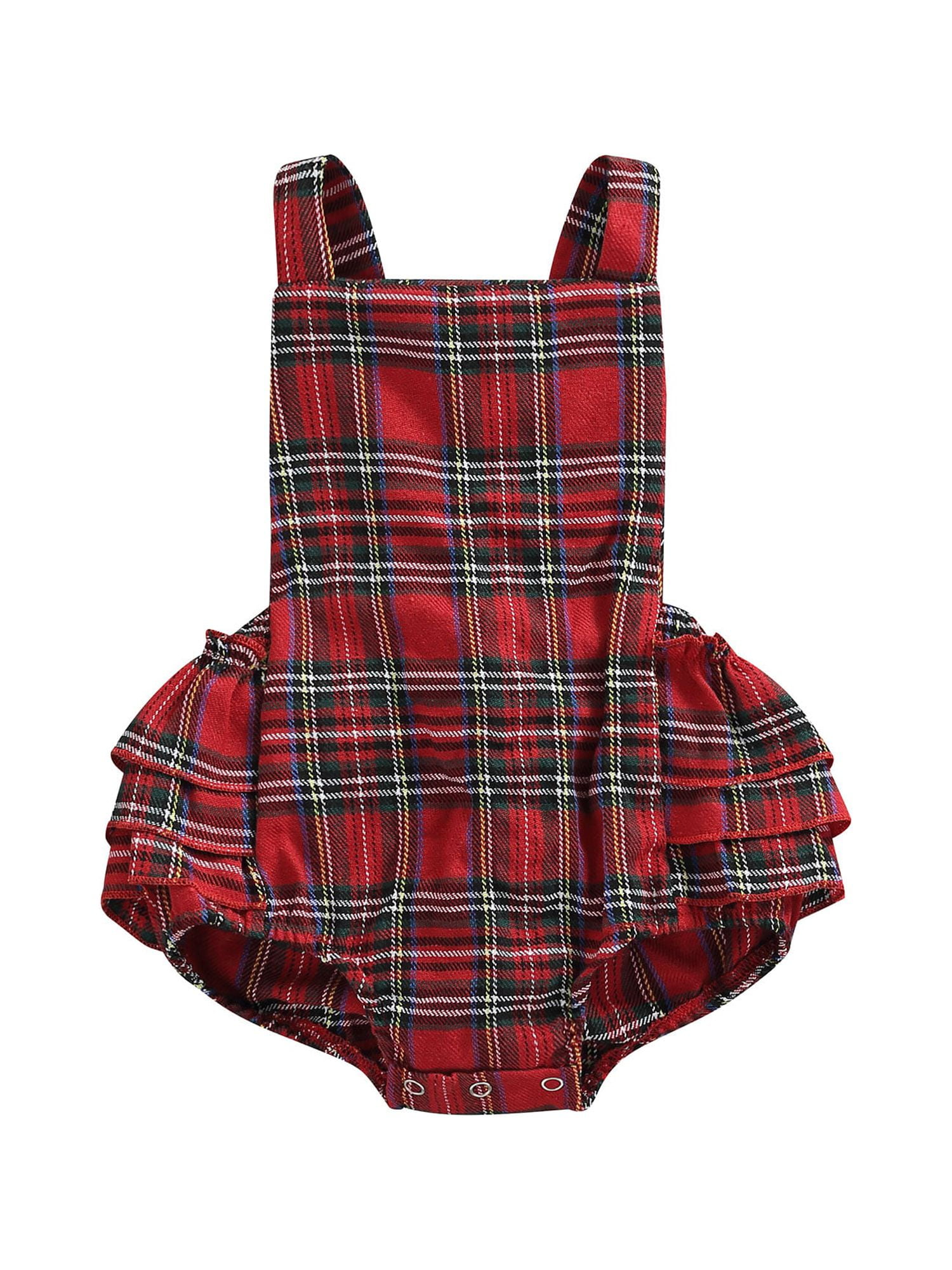 Qtinghua Newborn Baby Girls Christmas Romper Plaids Sleeveless Bodysuit