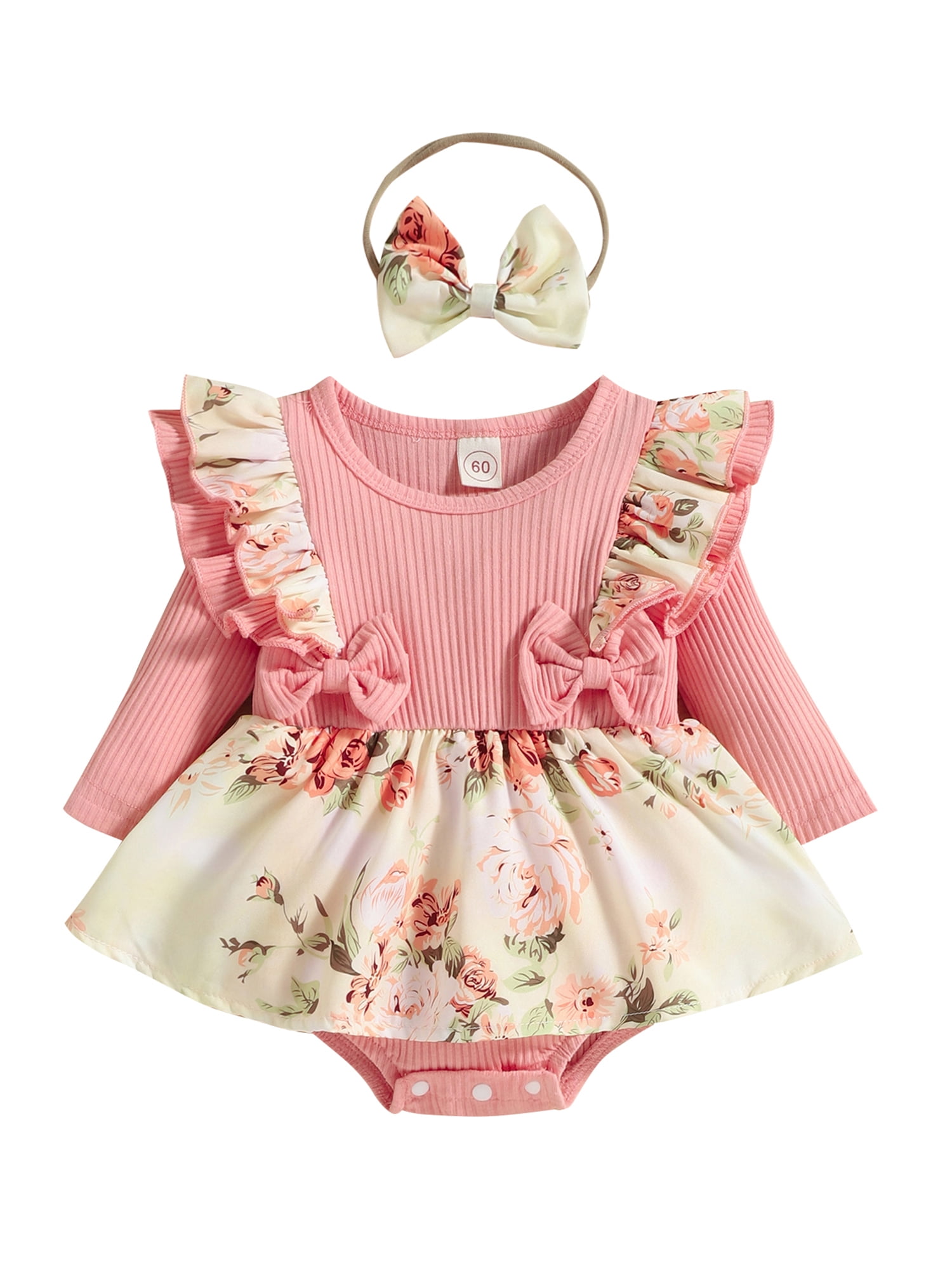 Qtinghua Newborn Baby Girls Fall Clothes Floral Print Long Sleeve