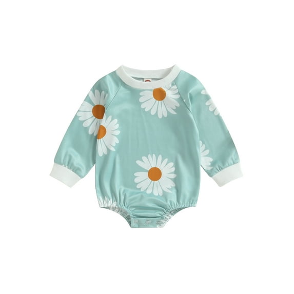 Qtinghua Newborn Baby Girls Romper Daisy Print Long Sleeve Jumpsuit Bodysuit Fall Clothes Green 18-24 Months