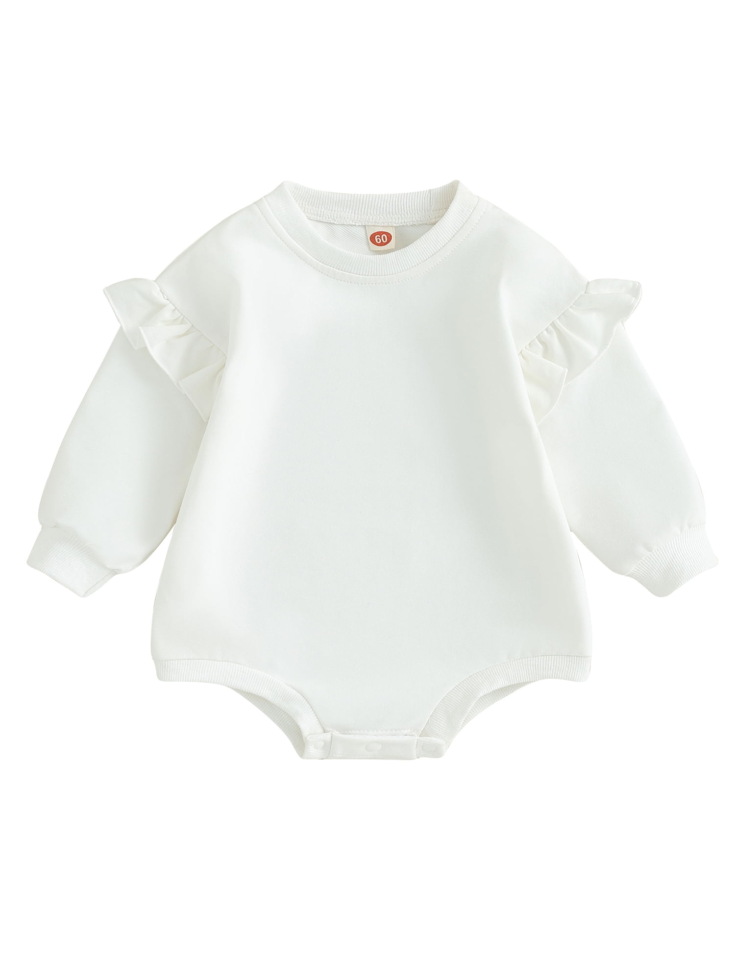 Qtinghua Newborn Baby Girls Romper Ruffle Long Sleeve Solid Color