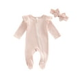 thumbnail image 1 of Qtinghua Newborn Baby Girls Striped Sleeper Zipper Footie Romper Ruffle One Piece Infant Clothes Pink 0-3 Months, 1 of 9