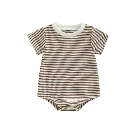 Qtinghua Newborn Infant Baby Boy Girl Romper Short Sleeve Striped Waffle Jumpsuit Bodysuit Summer Clothes