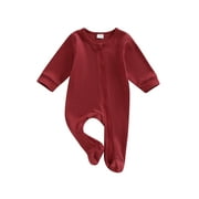 Qtinghua Newborn Infant Baby Girl Boy Footies Romper Long Sleeve Jumpsuit Zipper Bodysuit Autumn Clothes Ginger 6-9 Months