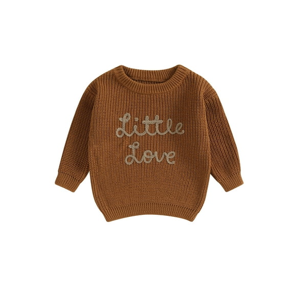 Qtinghua Newborn Infant Baby Girl Boy Sweater Long Sleeve Letter Knit Pullover Sweater Winter Warm Clothes Brown 3-6 Months
