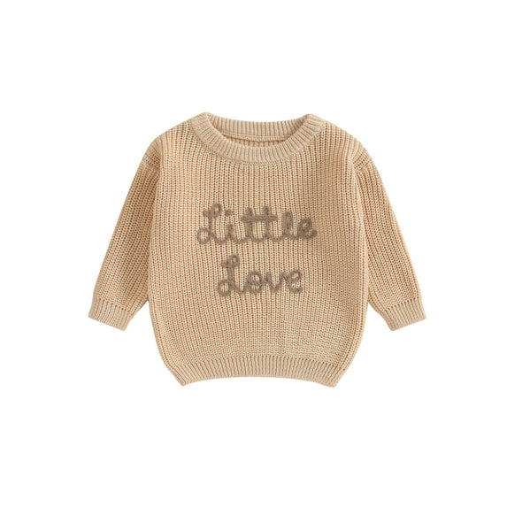Qtinghua Newborn Infant Baby Girl Boy Sweater Long Sleeve Letter Knit Pullover Sweater Winter Warm Clothes Light Khaki 9-12 Months