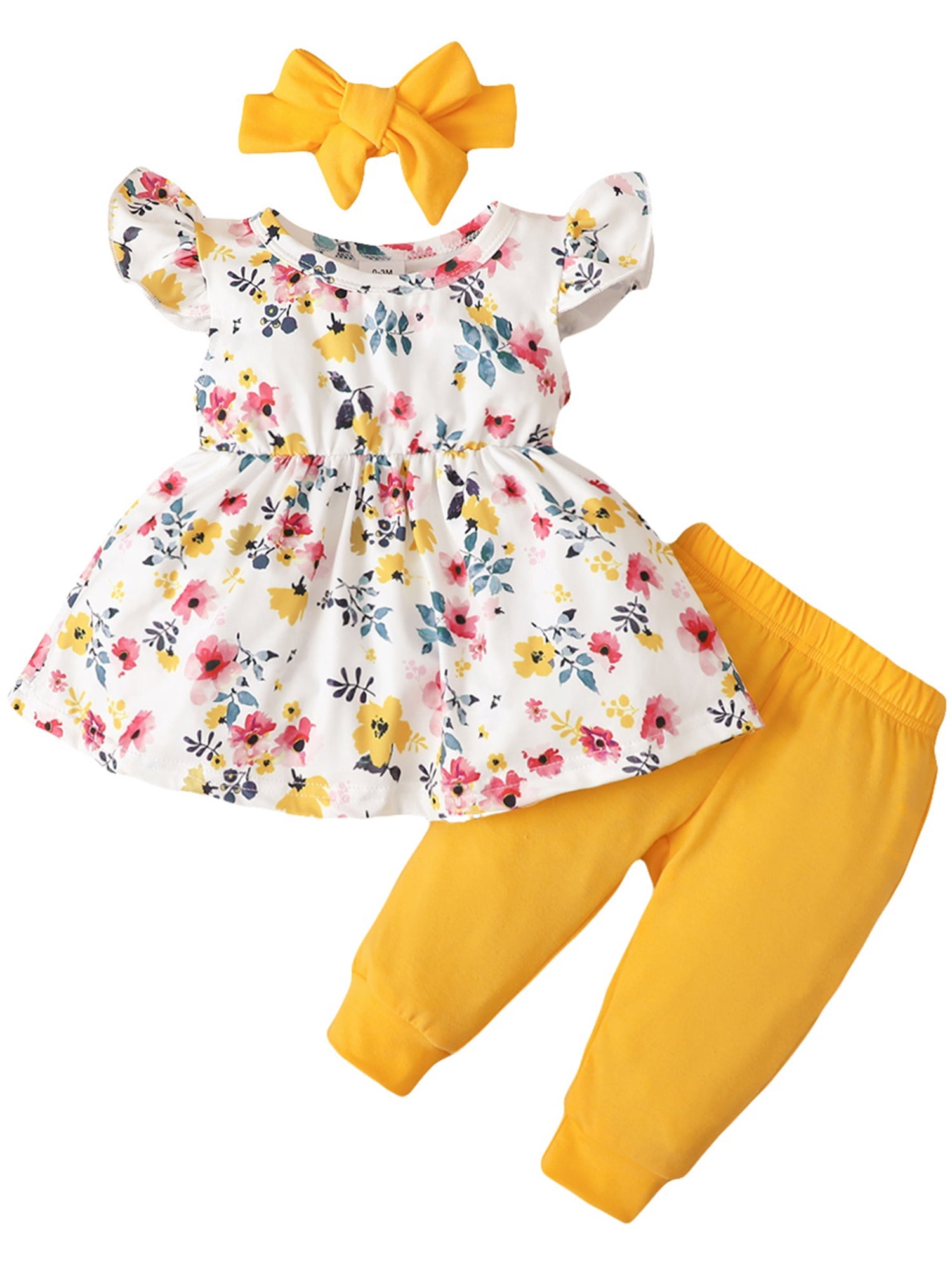 Qtinghua Newborn Infant Baby Girl Summer Clothes Ruffled Sleeve Floral