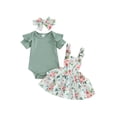 thumbnail image 1 of Qtinghua Newborn Infant Baby Girls Summer Outfits Ruffle Short Sleeve Romper + Floral Suspender Skirt + Headband Clothes Green 18-24 Months, 1 of 10