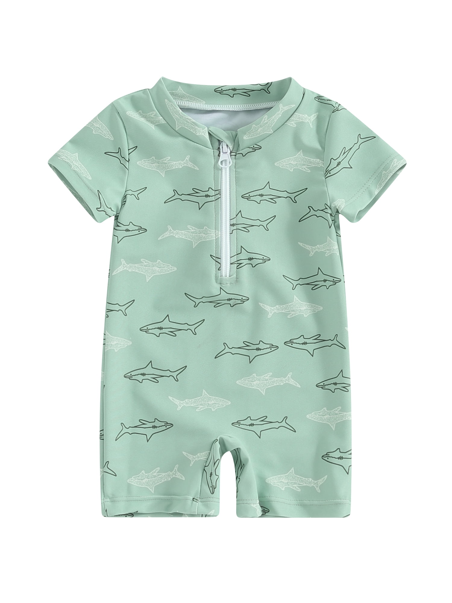 Qtinghua Newborn Infant Toddler Baby Boy Rash Guard Swimsuit Romper Zipper Short Sleeve Turtle