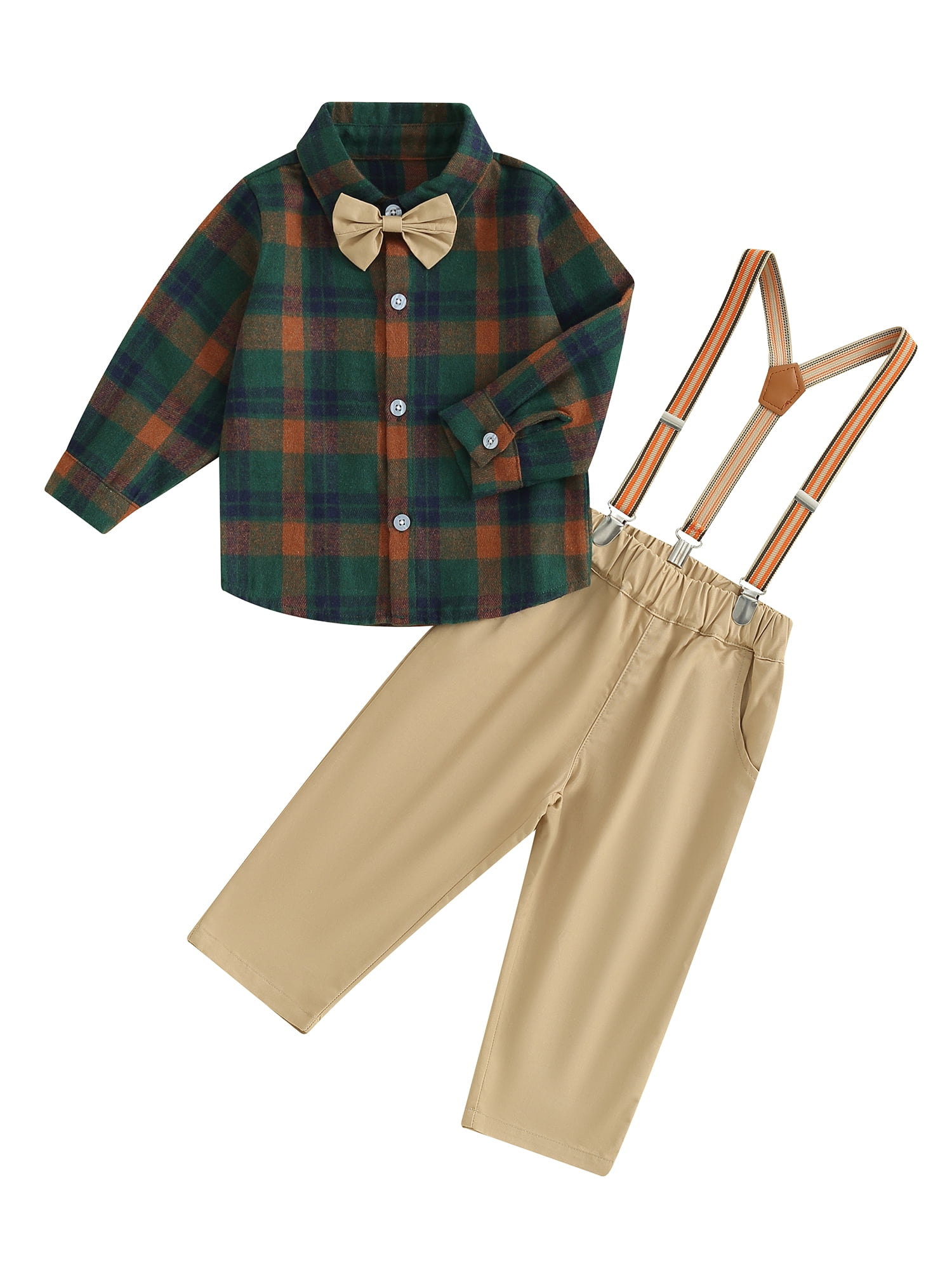 Kid Baby Boy Gentleman Suit Long Sleeve Plaid 3 Pcs Sets