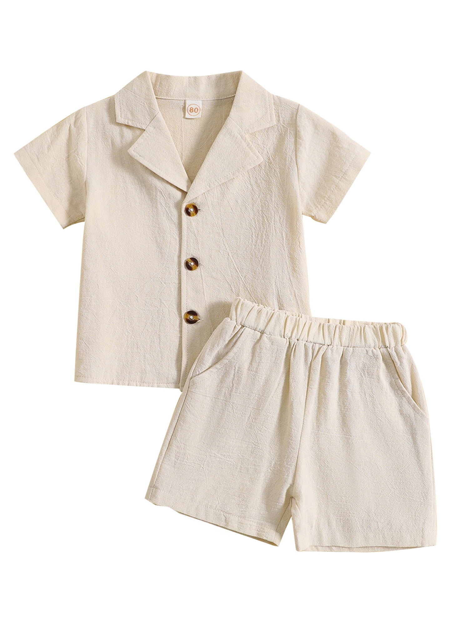 2pcs Toddler Boy/Girl Playful Crown Print Lapel Collar Shirt and Shorts Set
