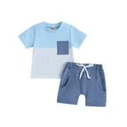 Qtinghua Toddler Baby Boy Summer Clothes 0 6 12 18 24 Months 2T 3T Short Sleeve Shirt Shorts Pants Set Blue 18-24 Months
