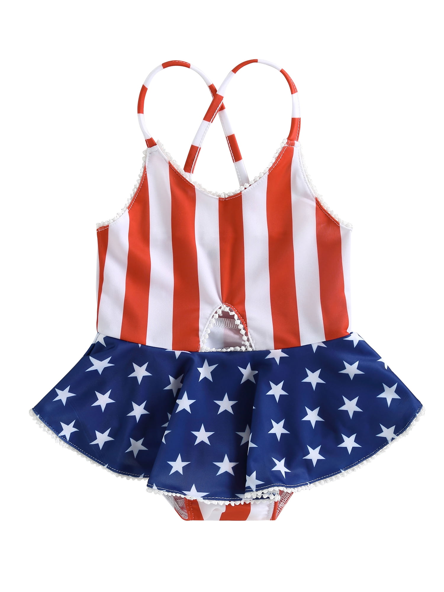 Qtinghua 4th of July Toddler Girl's Swimwear: Sleeveless Striped Star ...