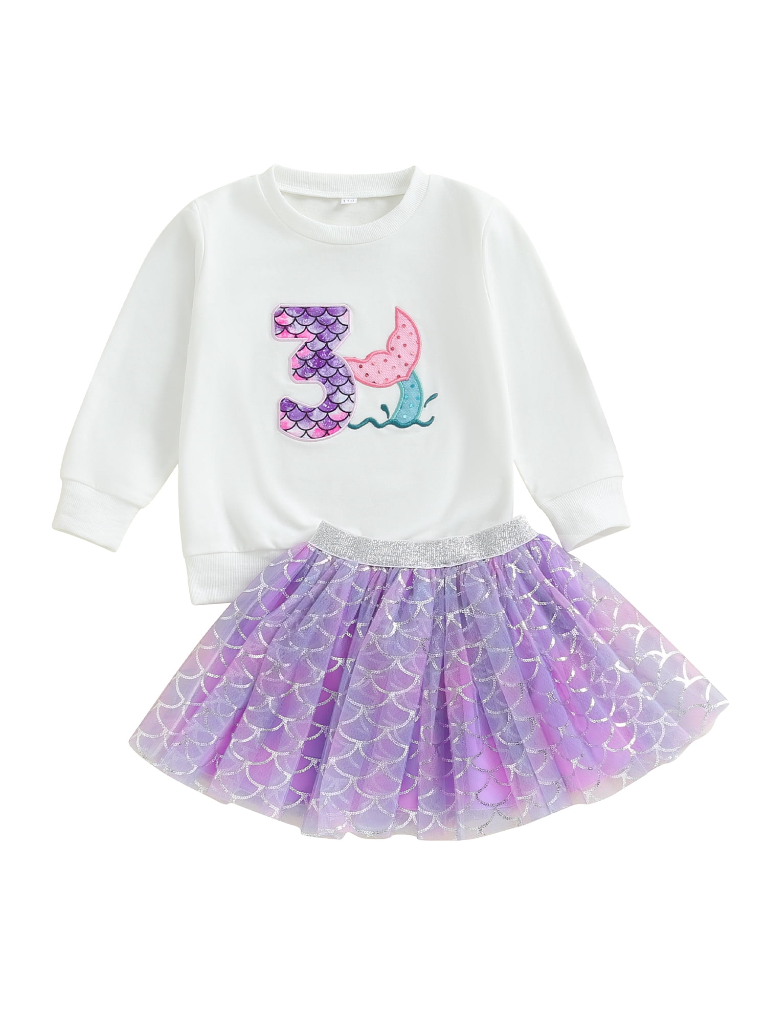 Suealasg 2Pcs Toddler Baby Girl Birthday Outfits Clothes Set 1T 2T 3T 4t 5t Little Girl Long Sleeve Embroidery Letters Sweatshirt Tulle Skirt