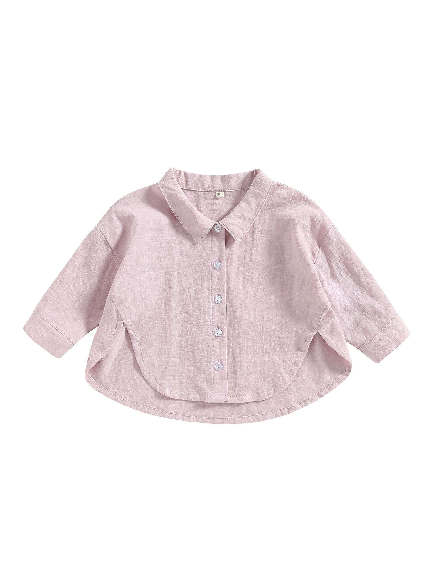 Qtinghua Toddler Baby Girl Boy Button Down Shirt Casual Long Sleeve Oversized Hippie Tops Irregular Hem Clothes Pink 2 3 Years