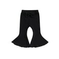 thumbnail image 1 of Qtinghua Toddler Baby Girl Flare Pants Solid Color Ribbed Elastic Bell Bottoms Trousers Bow Ruffle Pants Black 12-18 Months, 1 of 8
