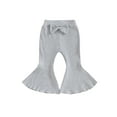 thumbnail image 1 of Qtinghua Toddler Baby Girl Flare Pants Solid Color Ribbed Elastic Bell Bottoms Trousers Bow Ruffle Pants Gray 3-4 Years, 1 of 8