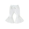 thumbnail image 1 of Qtinghua Toddler Baby Girl Flare Pants Solid Color Ribbed Elastic Bell Bottoms Trousers Bow Ruffle Pants White 3-4 Years, 1 of 8