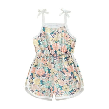 Qtinghua Toddler Baby Girl Summer Clothes Floral Romper Tie-Up Strap Halter Jumpsuit Infant Summer Sling Playsuit 1-5T