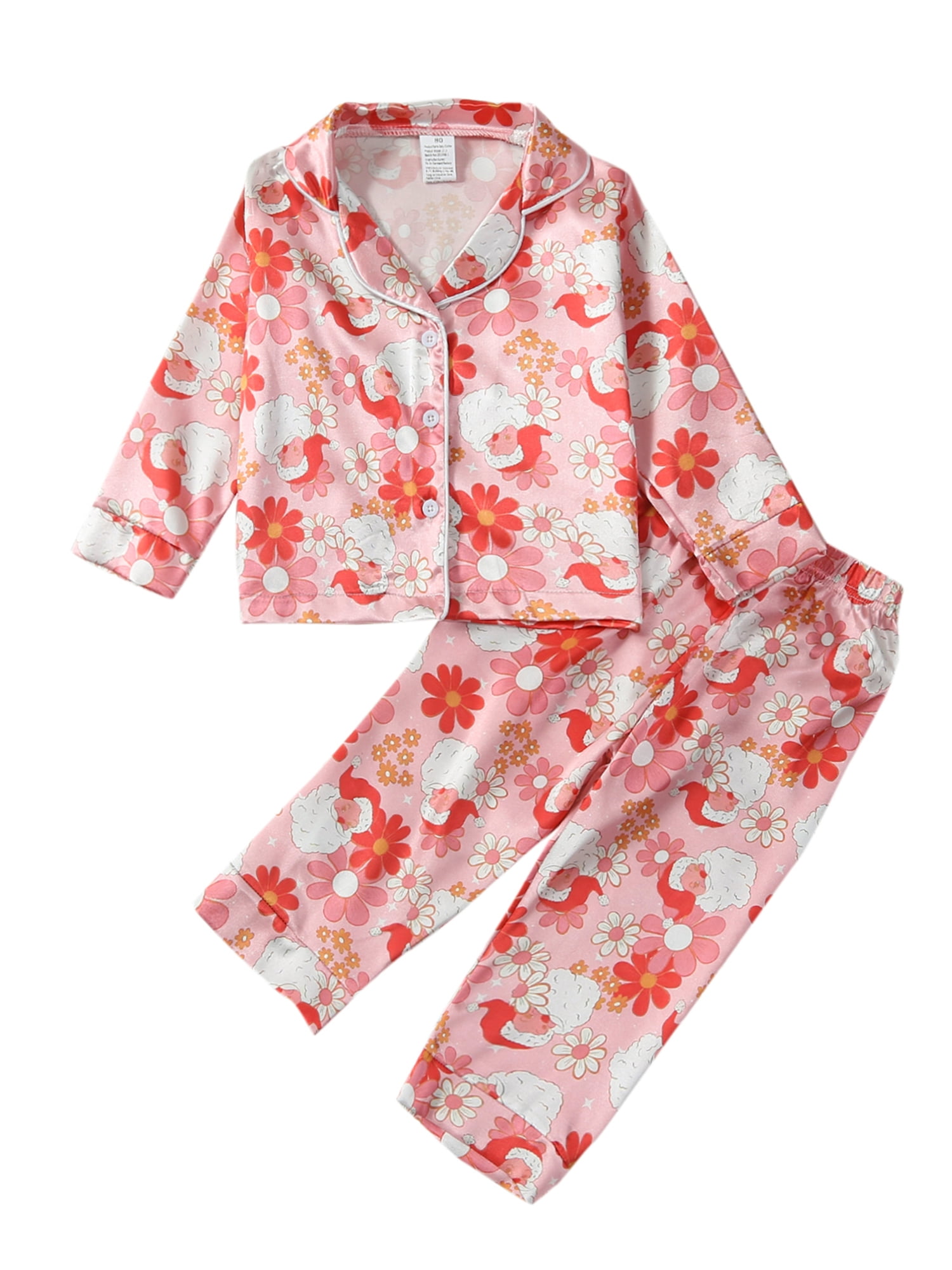 Qtinghua Toddler Baby Girls Christmas Pajamas Set Santa & Flower Print