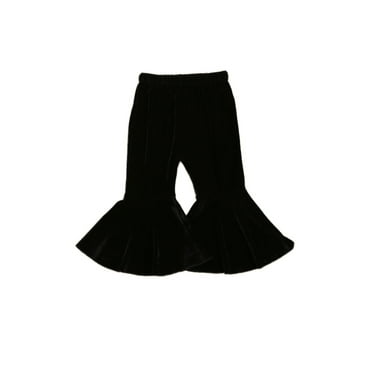 Qtinghua Toddler Baby Girls Flare Pants Velvet Bell Bottom Pants Ruffle Leggings Solid Stretchy Flare Pants Black 6-12 Months