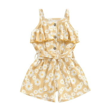 Qtinghua Toddler Baby Girls Jumpsuit Sleeveless Daisy Print Button Down Romper Shorts Playsuit Summer Clothes