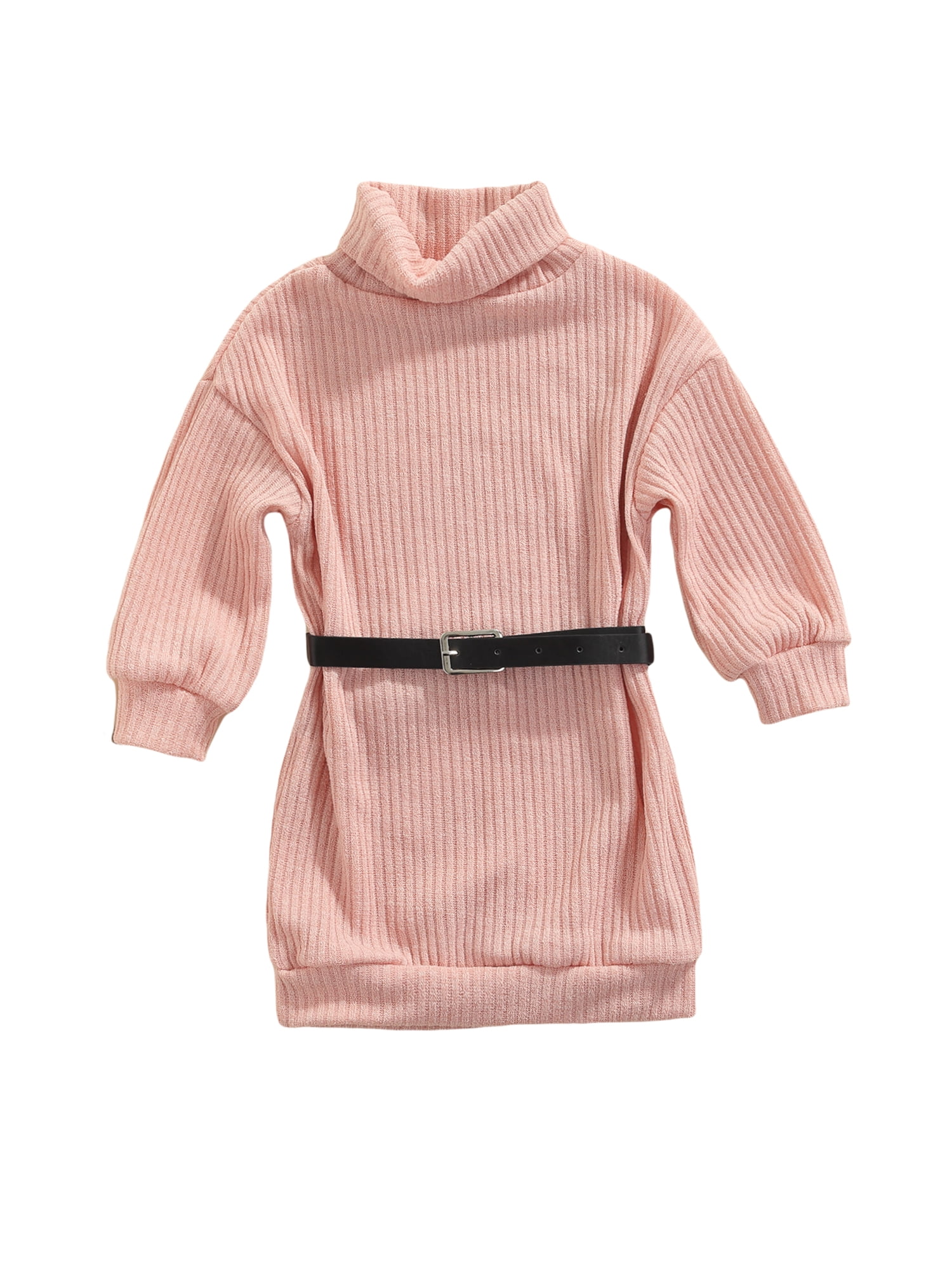 Toddler Girl Solid Ribbed Long-sleeve Pink Dress