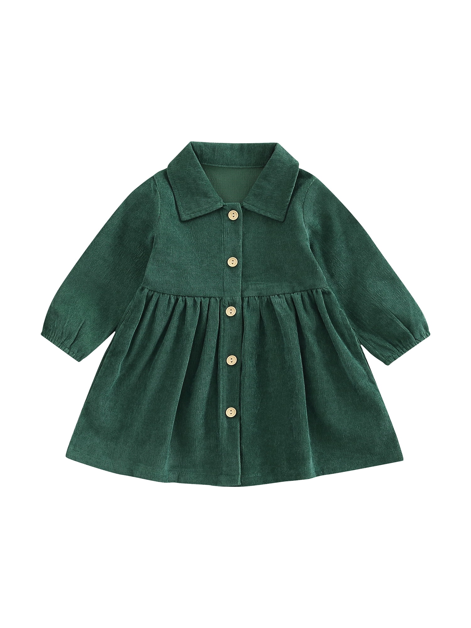 Qtinghua Toddler Baby Girls Shirt Dress Casual Button Lapel Long Sleeve  Corduroy A-line Dress Dark Green 3-4 Years - Walmart Business Supplies