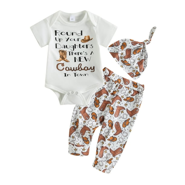 Qtinghua Western Newborn Baby Boys Summer Outfits Cow Print Letter