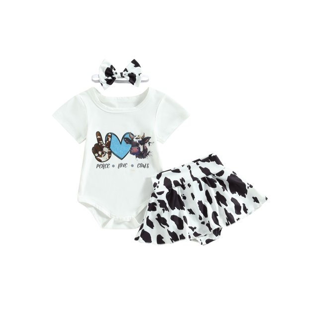 Qtinghua Western Newborn Baby Girl Clothes Cow Print Short Sleeve