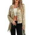 thumbnail image 1 of Qtinghua Women's Sequin Long Sleeve Jacket Sparkle Glitter Tassel Blazer Jackets Lapel Open Front Fringe Cardigan Coat Golden XL, 1 of 9