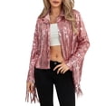 thumbnail image 1 of Qtinghua Women's Sequin Long Sleeve Jacket Sparkle Glitter Tassel Blazer Jackets Lapel Open Front Fringe Cardigan Coat Rose Red XXXL, 1 of 9